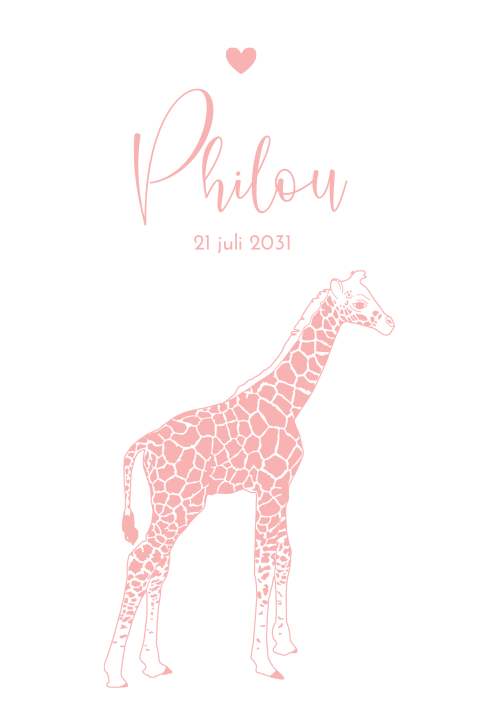 Poster voor meisje met grote roze giraffe en hartje