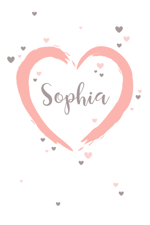 Poster voor meisje met groot geverfd hart en kleine roze hartjes