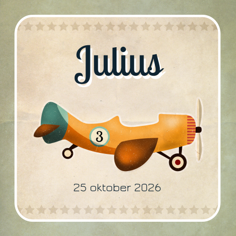 Stoer geboortekaartje in retro stijl met vliegtuig