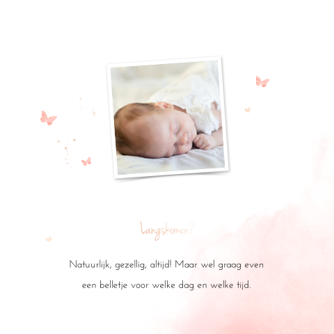 Rosegoudfolie babykaartje met watercolor en folie hartjes