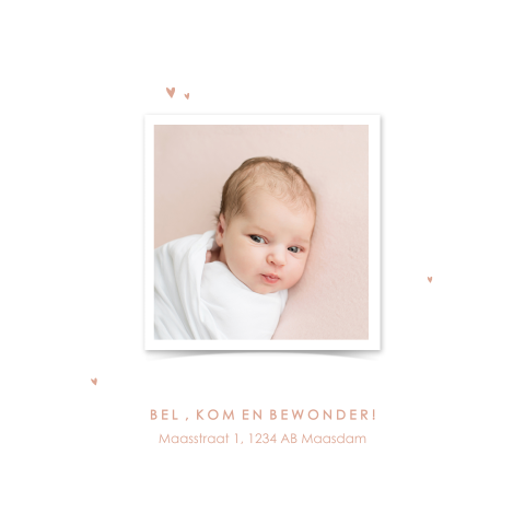 Oudroze velvet-look babykaartje met roségoudfolie hartjes