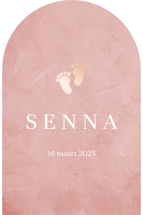 Uniek arch geboortekaartje met roségoudfolie voetjes voor een meisje
