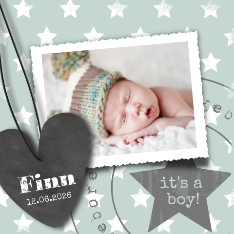 Mintgroen geboortekaartje voor jongetje met foto