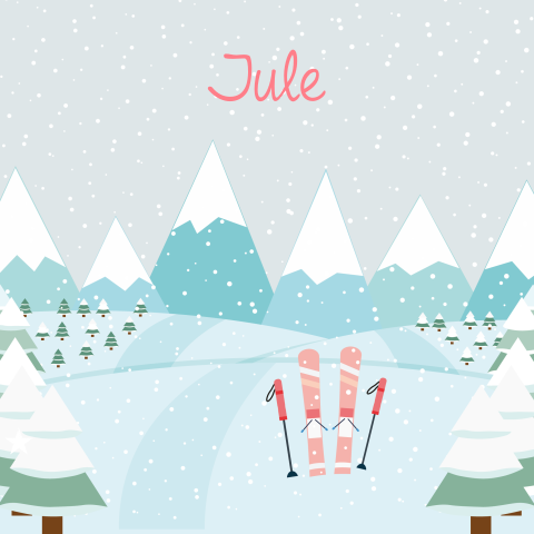 Hip winters geboortekaartje voor meisje met ski's in de bergen