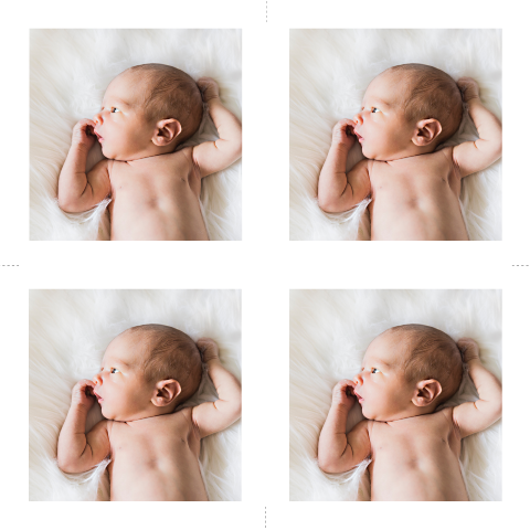 Zelf maken fotolabel met vier foto's baby