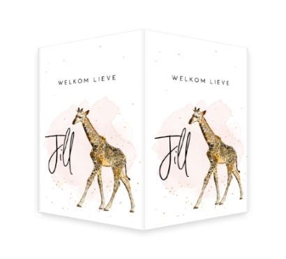 Lief geboortebord met illustratie van giraffe en watercolour
