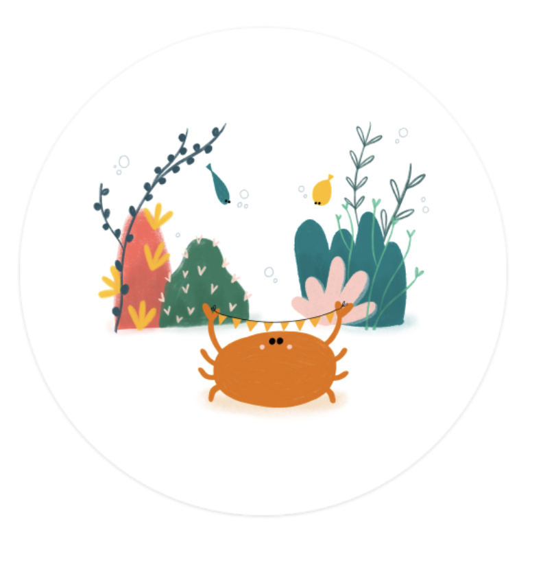 Sluitsticker met onderwaterwereld en een krab