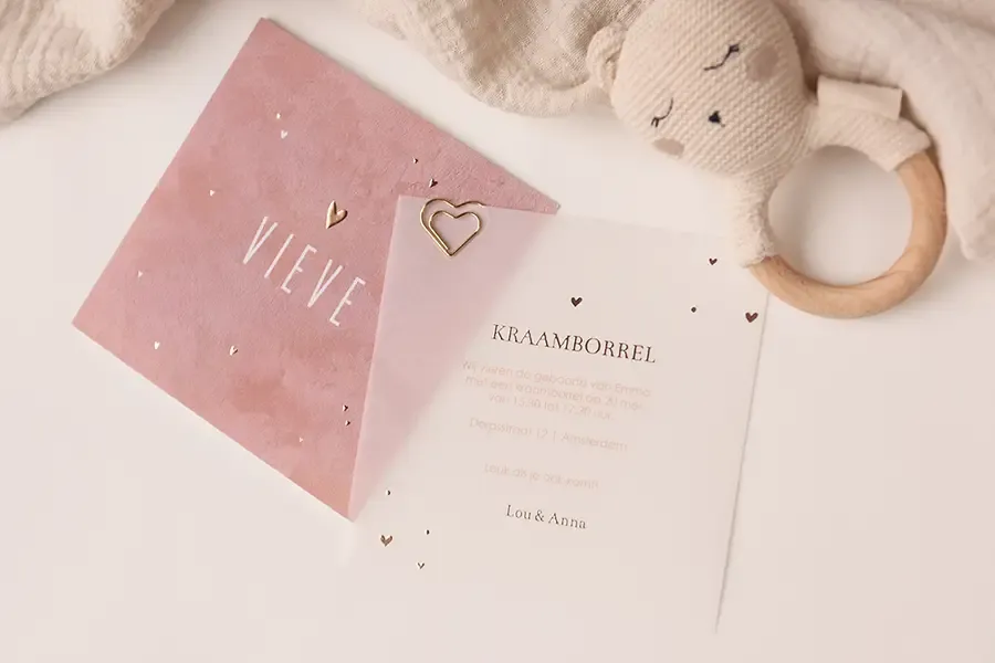 Babyborrelkaartje kalkpapier foliedruk