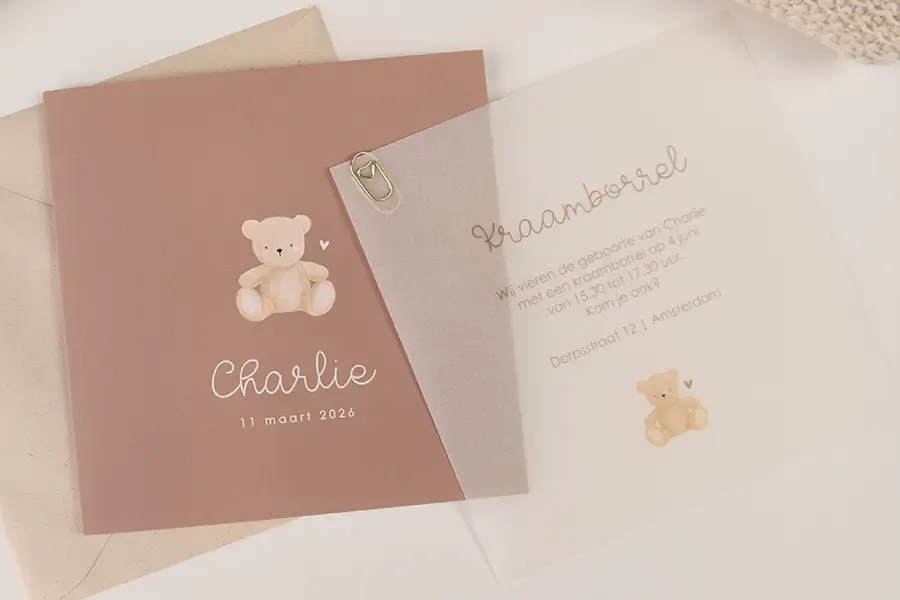 Babyborrelkaartje kalkpapier beer
