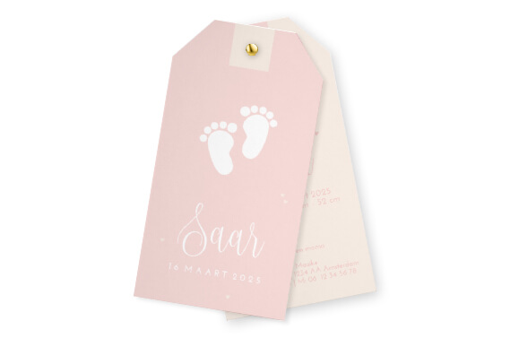 Label geboortekaartje met silhouet van voetjes