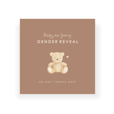 Gender reveal uitnodiging met teddybeer